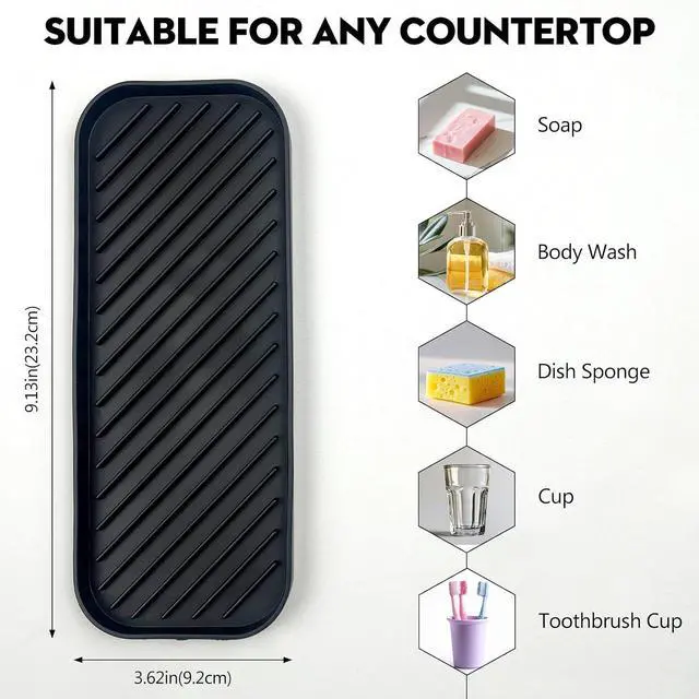 Alt view image 5 of 7 - Silicone Sink Organizer Tray, Multi-Use Soap & Sponge Holder for Kitchen and Bathroom Countertops, Non-Slip Soap Dish(Black)