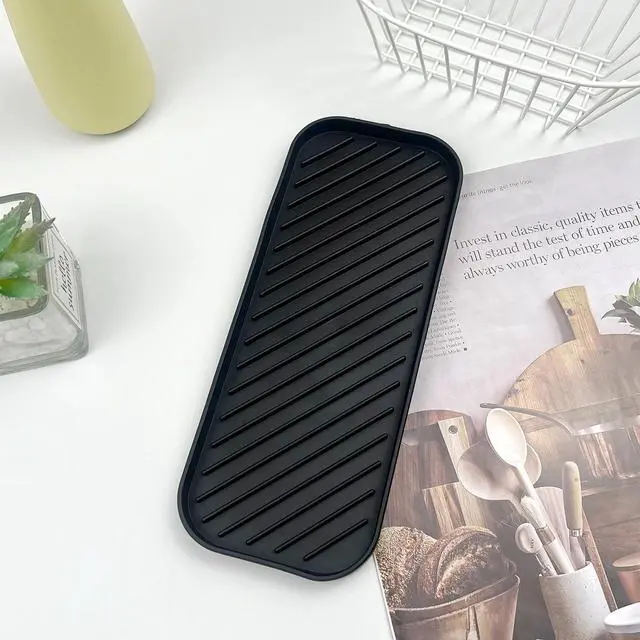 Alt view image 7 of 7 - Silicone Sink Organizer Tray, Multi-Use Soap & Sponge Holder for Kitchen and Bathroom Countertops, Non-Slip Soap Dish(Black)