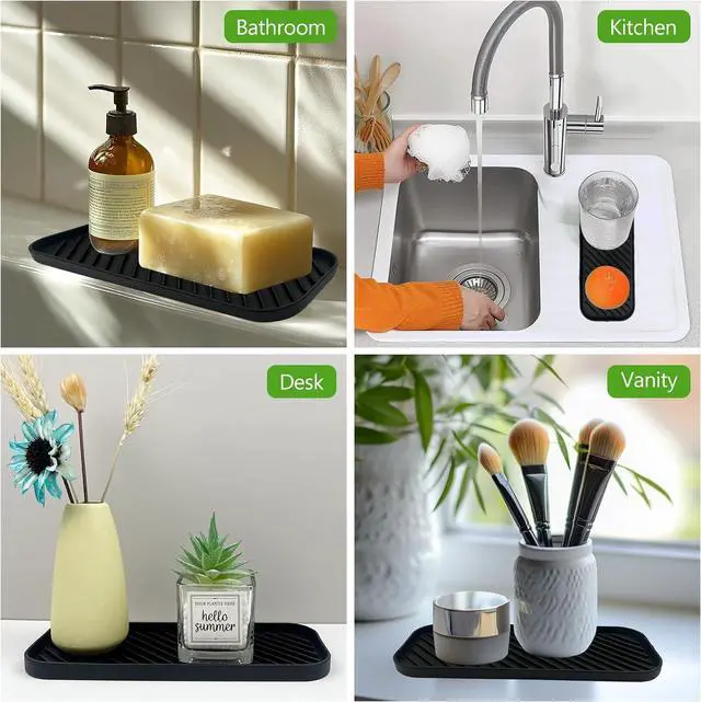 Alt view image 6 of 7 - Silicone Sink Organizer Tray, Multi-Use Soap & Sponge Holder for Kitchen and Bathroom Countertops, Non-Slip Soap Dish(Black)