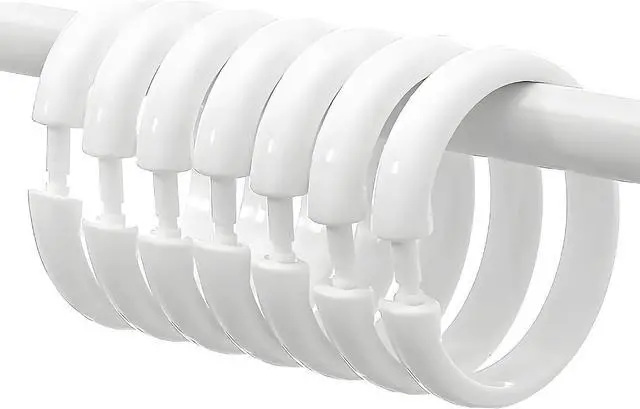 Main image of 24 PCS White Plastic Shower Curtain Rings,Shower Curtain Hooks | Sturdy, Easy to install,Versatile