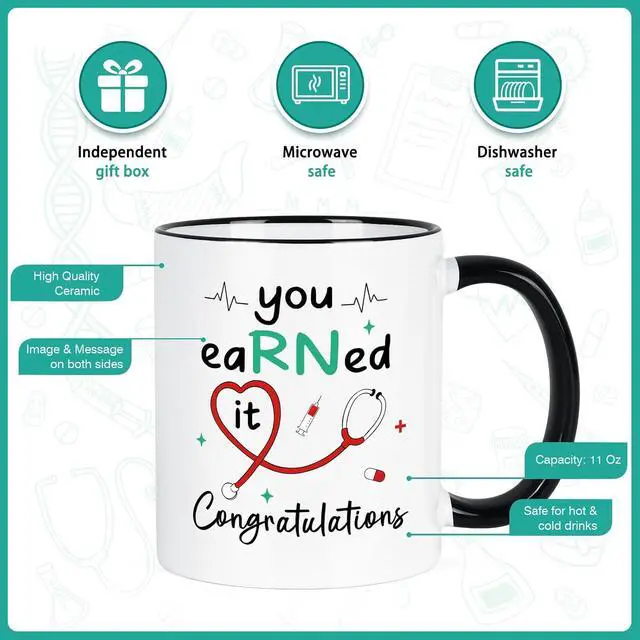 Alt view image 6 of 7 - YHRJWN Nurse Graduation Gifts for Women, Nursing Medical School Graduation Gifts for Practitioner Medical Assistant Registered Nurses, RN Gift for Nurses, You Earned it Congratulations Mug11 Oz