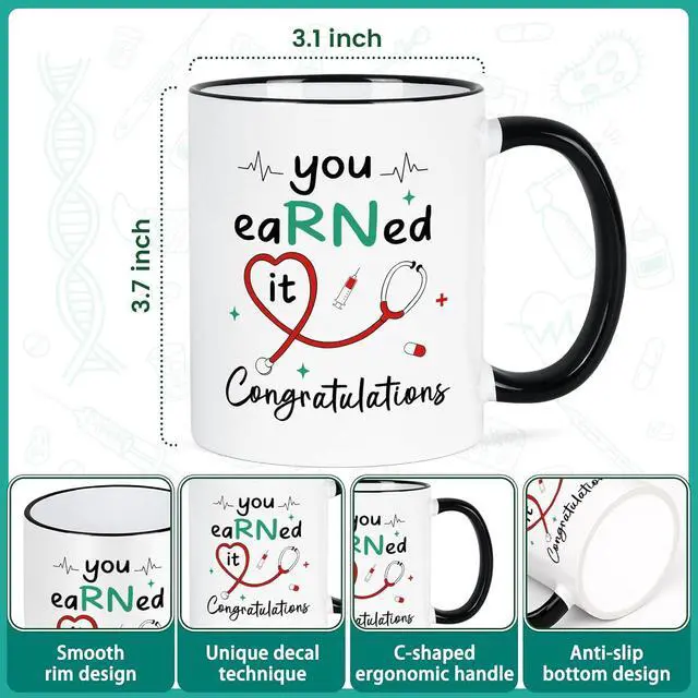 Alt view image 7 of 7 - YHRJWN Nurse Graduation Gifts for Women, Nursing Medical School Graduation Gifts for Practitioner Medical Assistant Registered Nurses, RN Gift for Nurses, You Earned it Congratulations Mug11 Oz