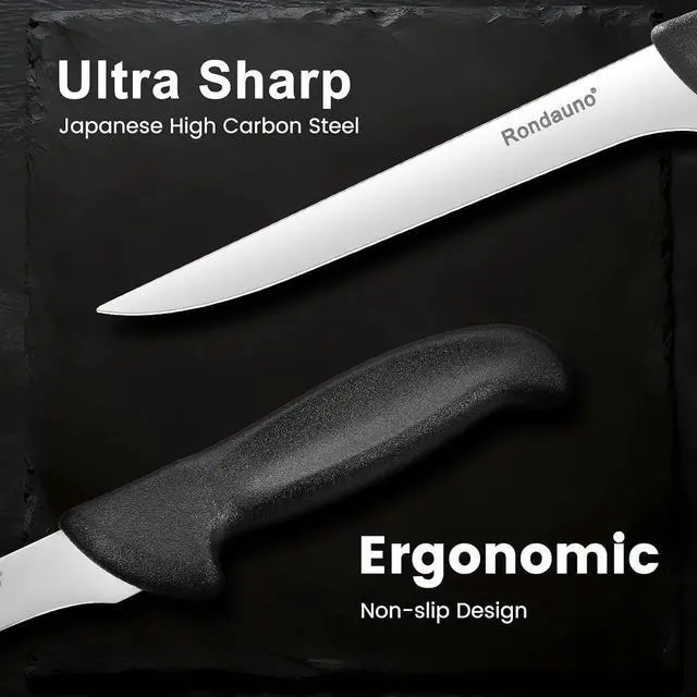 Alt view image 3 of 7 - Rondauno Boning Knife, Deboning Knife 6 in Razor Sharp Blade Cutting Meat | High Carbon Stainless Steel Blade, Ergonomic Non-Slip Handle
