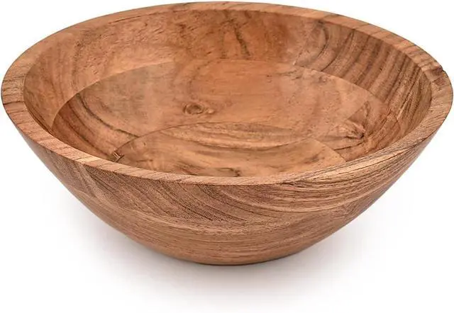 Main image of Salad Bowl Acacia Wood wooden bowl for food, serving salads, pasta, cereal or popcorn For Your Kitchen Wooden Serving Bowl (8"x 8" x 3")