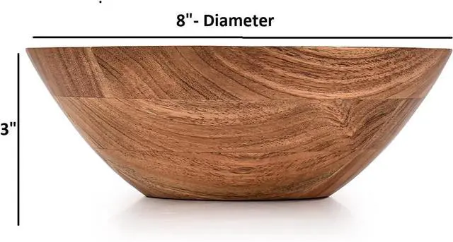 Alt view image 5 of 5 - Salad Bowl Acacia Wood wooden bowl for food, serving salads, pasta, cereal or popcorn For Your Kitchen Wooden Serving Bowl (8"x 8" x 3")