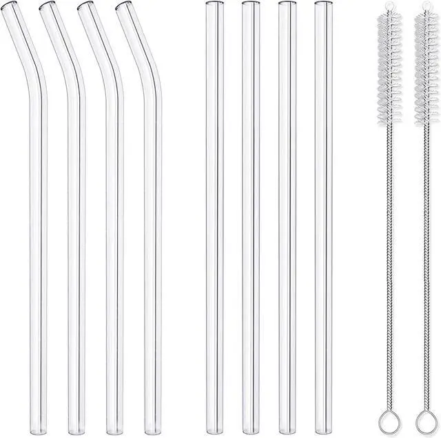 Main image of 10-Piece Reusable Glass Drinking Straws - 10" x 10 mm - Smoothie Straws for Milkshakes, Frozen Drinks, Smoothies, Bubble Tea - Environmentally Friendly