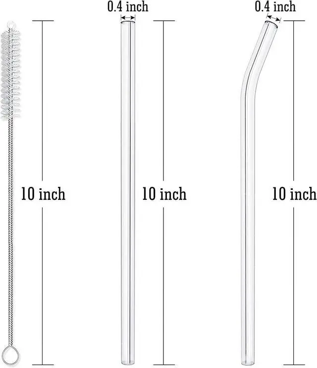 Alt view image 2 of 7 - 10-Piece Reusable Glass Drinking Straws - 10" x 10 mm - Smoothie Straws for Milkshakes, Frozen Drinks, Smoothies, Bubble Tea - Environmentally Friendly