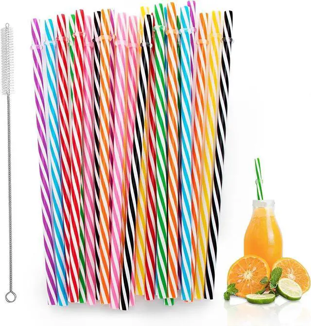 Main image of 25 PCS Plastic Straws, 9" Reusable Plastic Straws with 1 Brushes, 6 Colors Replacement Drinking for Tumblers, YETI, Jars, Stanley, Starbucks