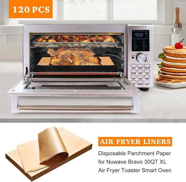Alt view image 2 of 7 - Air Fryer Liners Disposable Parchment Compatible with Nuwave Bravo xl Air Fryer Toaster Smart Oven, Baking Sheet Liners AirFryer Accessories for Nuwave 12-in-1 30qt Oven, 120 Sheets, 9x13 inches