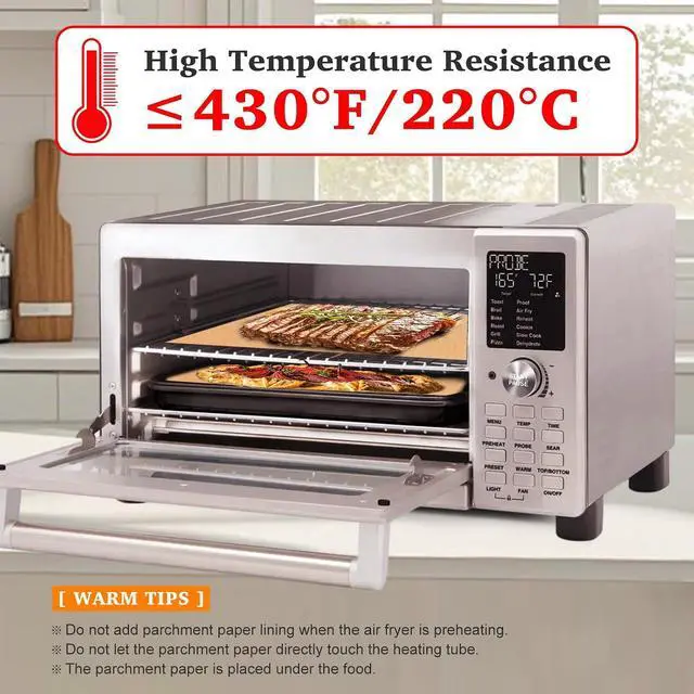 Alt view image 6 of 7 - Air Fryer Liners Disposable Parchment Compatible with Nuwave Bravo xl Air Fryer Toaster Smart Oven, Baking Sheet Liners AirFryer Accessories for Nuwave 12-in-1 30qt Oven, 120 Sheets, 9x13 inches