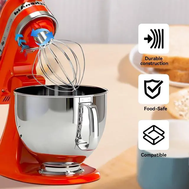 Alt view image 4 of 6 - K45WW 6-Wire Whip Attachment Fits KitchenAid Tilt Head Stand Mixer - Egg Heavy Cream Beater, Cakes Mayonnaise Whisk for Kitchen Aid Mixer Accessory Replacement Parts