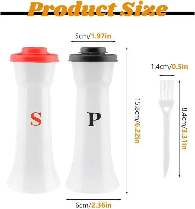 Alt view image 2 of 7 - Set Of 2 Salt And Pepper Shakers With Lids, Large Hourglass Design | Moisture Proof Seasoning Containers For Salt, Pepper, Sugar, Or Candy In Cooking And Baking. Red And Black