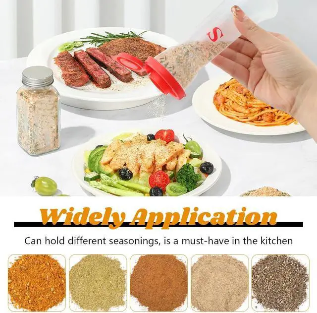 Alt view image 4 of 7 - Set Of 2 Salt And Pepper Shakers With Lids, Large Hourglass Design | Moisture Proof Seasoning Containers For Salt, Pepper, Sugar, Or Candy In Cooking And Baking. Red And Black
