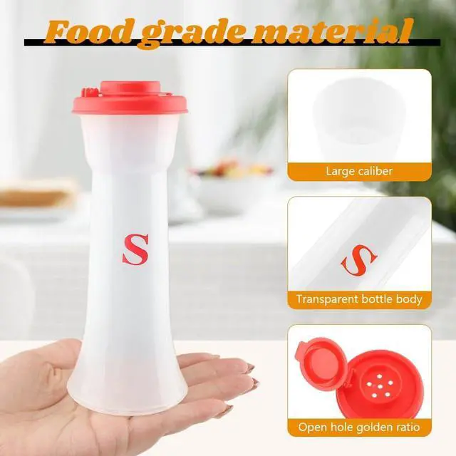 Alt view image 3 of 7 - Set Of 2 Salt And Pepper Shakers With Lids, Large Hourglass Design | Moisture Proof Seasoning Containers For Salt, Pepper, Sugar, Or Candy In Cooking And Baking. Red And Black