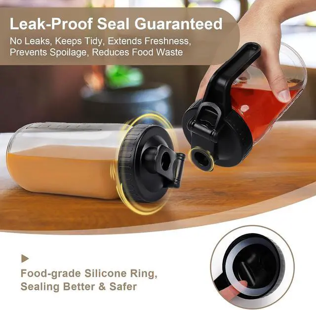 Alt view image 4 of 6 - Wide Mouth Mason Jar Pour Spout Lid - 2 Pack Black Airtight Pour Spout Lid with Handle, Turns your Mason Jar into Pitcher, BPA Free & Durable Flip Cap Lids Easy to Clean Fit for Canning Jars
