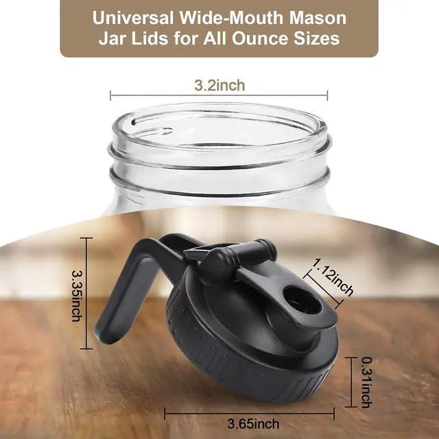 Alt view image 5 of 6 - Wide Mouth Mason Jar Pour Spout Lid - 2 Pack Black Airtight Pour Spout Lid with Handle, Turns your Mason Jar into Pitcher, BPA Free & Durable Flip Cap Lids Easy to Clean Fit for Canning Jars