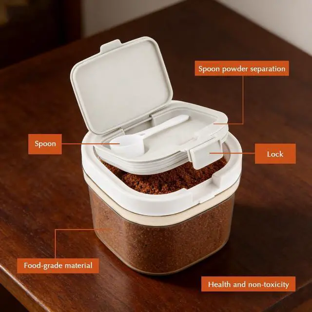 Alt view image 6 of 7 - Sugar Container with Spoon, 27fl oz/800ml Coffee Ground Container Formula Dispenser Airtight Food Storage Jar for Coffee Tea Flour Cereal, Easy to Clean