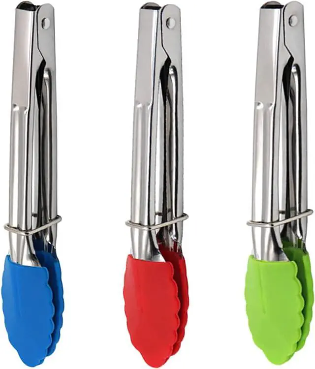 Main image of Mini Kitchen Tongs with Silicone Tips, 3-Piece Set, 7-Inch Non-Stick Small Tongs with Stainless Steel Silicon Handles, Heat Resistant for Cooking and Serving (Multi-Color)