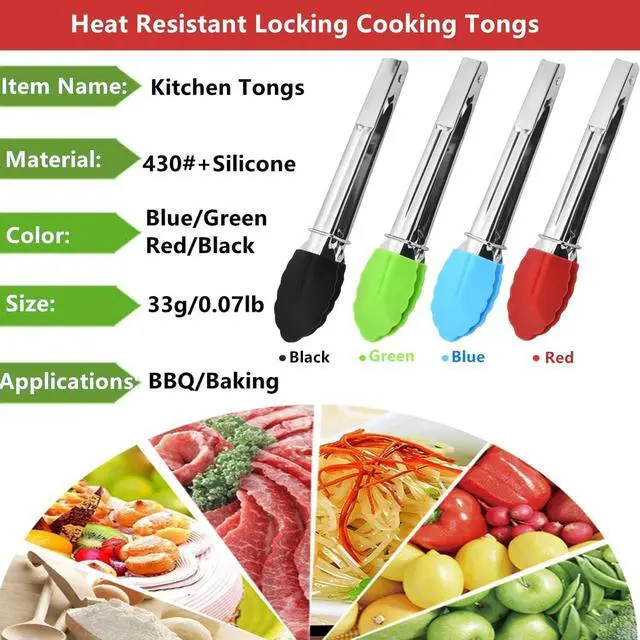 Alt view image 4 of 6 - Mini Kitchen Tongs with Silicone Tips, 3-Piece Set, 7-Inch Non-Stick Small Tongs with Stainless Steel Silicon Handles, Heat Resistant for Cooking and Serving (Multi-Color)