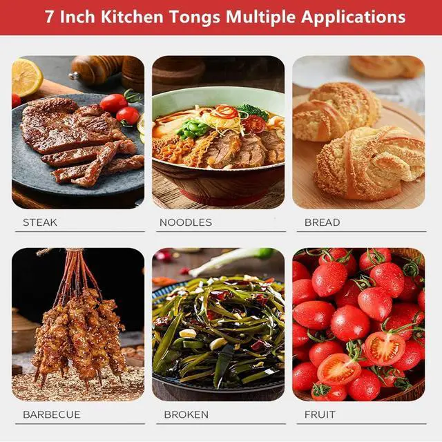 Alt view image 6 of 6 - Mini Kitchen Tongs with Silicone Tips, 3-Piece Set, 7-Inch Non-Stick Small Tongs with Stainless Steel Silicon Handles, Heat Resistant for Cooking and Serving (Multi-Color)