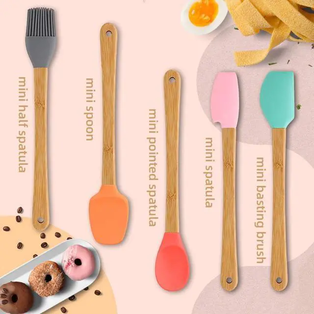 Alt view image 2 of 7 - 5 Piece Silicone Spatula,Mini Rubber Spatula Wooden Handle,Heat Resistant Silicone Spatula Set,Kitchen Utensils Non-Stick For Baking,Cooking And Mixing