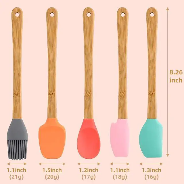 Alt view image 4 of 7 - 5 Piece Silicone Spatula,Mini Rubber Spatula Wooden Handle,Heat Resistant Silicone Spatula Set,Kitchen Utensils Non-Stick For Baking,Cooking And Mixing