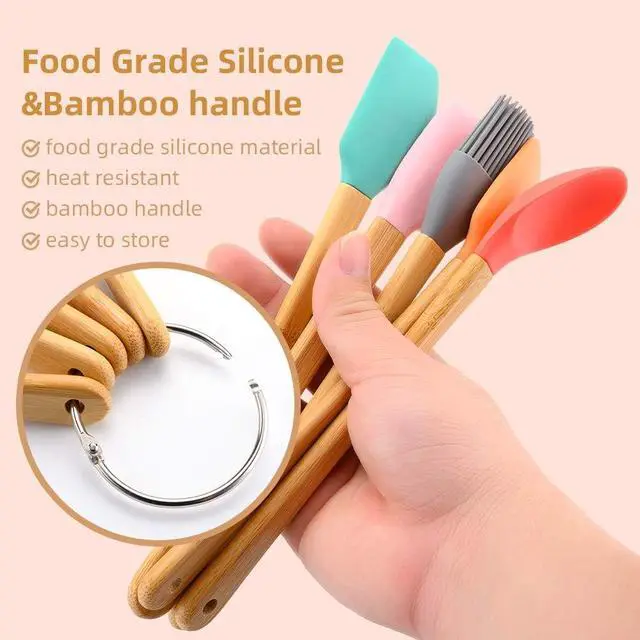 Alt view image 5 of 7 - 5 Piece Silicone Spatula,Mini Rubber Spatula Wooden Handle,Heat Resistant Silicone Spatula Set,Kitchen Utensils Non-Stick For Baking,Cooking And Mixing
