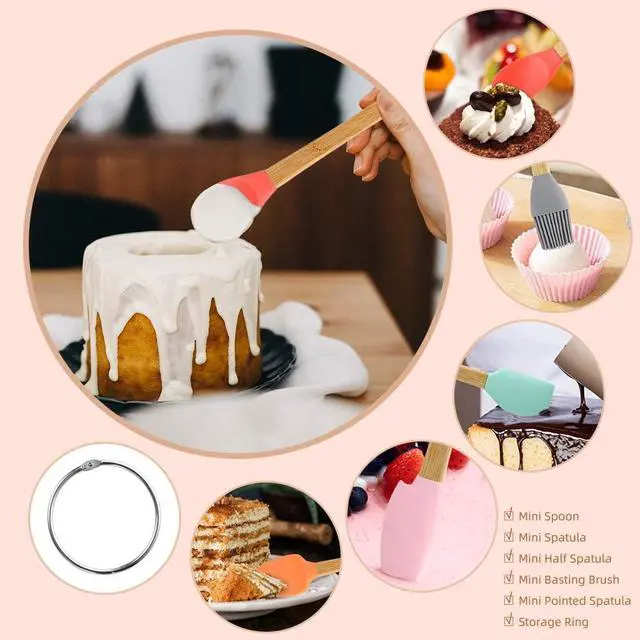 Alt view image 6 of 7 - 5 Piece Silicone Spatula,Mini Rubber Spatula Wooden Handle,Heat Resistant Silicone Spatula Set,Kitchen Utensils Non-Stick For Baking,Cooking And Mixing