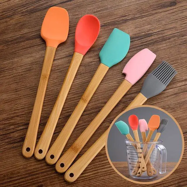 Alt view image 7 of 7 - 5 Piece Silicone Spatula,Mini Rubber Spatula Wooden Handle,Heat Resistant Silicone Spatula Set,Kitchen Utensils Non-Stick For Baking,Cooking And Mixing