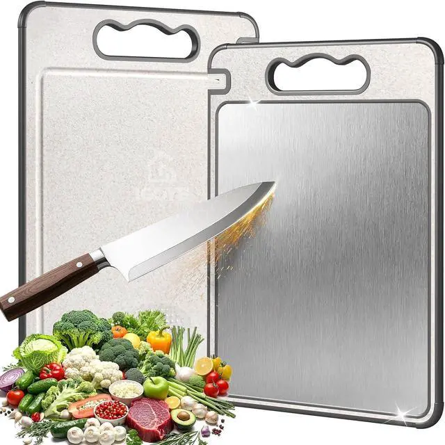 Main image of Titanium Cutting Board, Double Sided Chopping Board for Kitchen, Non Toxic Non Slip Cutting Board 14.37"*9.84", Food-Grade, Dishwasher Safe (1PCS of Pack,1 side Titanium Other side Wheat Straw PP)