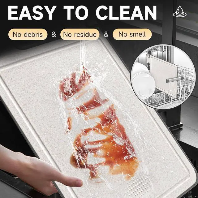 Alt view image 5 of 7 - Titanium Cutting Board, Double Sided Chopping Board for Kitchen, Non Toxic Non Slip Cutting Board 14.37"*9.84", Food-Grade, Dishwasher Safe (1PCS of Pack,1 side Titanium Other side Wheat Straw PP)