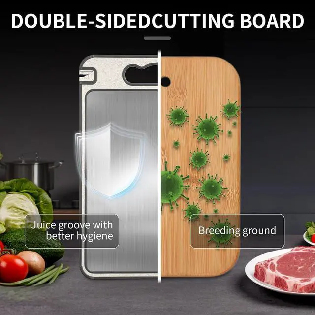 Alt view image 3 of 7 - Titanium Cutting Board, Double Sided Chopping Board for Kitchen, Non Toxic Non Slip Cutting Board 14.37"*9.84", Food-Grade, Dishwasher Safe (1PCS of Pack,1 side Titanium Other side Wheat Straw PP)