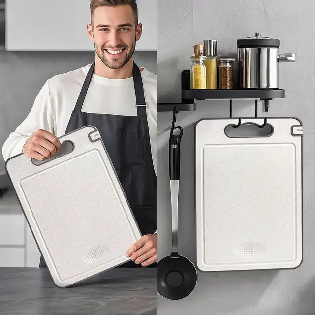 Alt view image 6 of 7 - Titanium Cutting Board, Double Sided Chopping Board for Kitchen, Non Toxic Non Slip Cutting Board 14.37"*9.84", Food-Grade, Dishwasher Safe (1PCS of Pack,1 side Titanium Other side Wheat Straw PP)