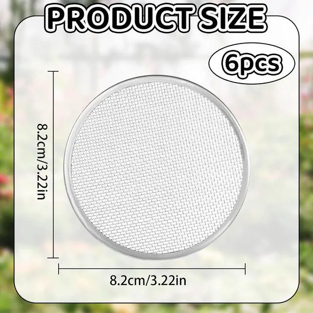 Alt view image 2 of 6 - 6 Pack Seed Sprouting Jar Lids - 304 Stainless Steel Screen Filter Strainer Lid for 82mm / 3.2in Wide Mouth Mason Jars, Mesh Bean Sprout Sieve Lids for Bean, Alfalfa, Broccoli, Lentil & More at Home