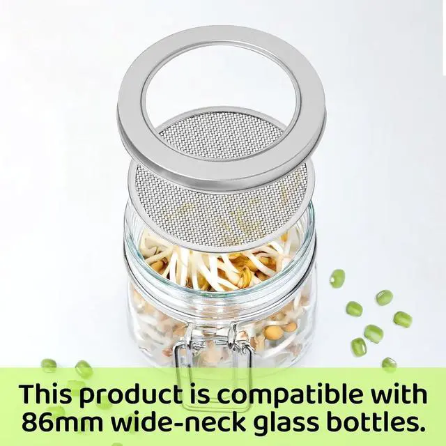 Alt view image 5 of 6 - 6 Pack Seed Sprouting Jar Lids - 304 Stainless Steel Screen Filter Strainer Lid for 82mm / 3.2in Wide Mouth Mason Jars, Mesh Bean Sprout Sieve Lids for Bean, Alfalfa, Broccoli, Lentil & More at Home