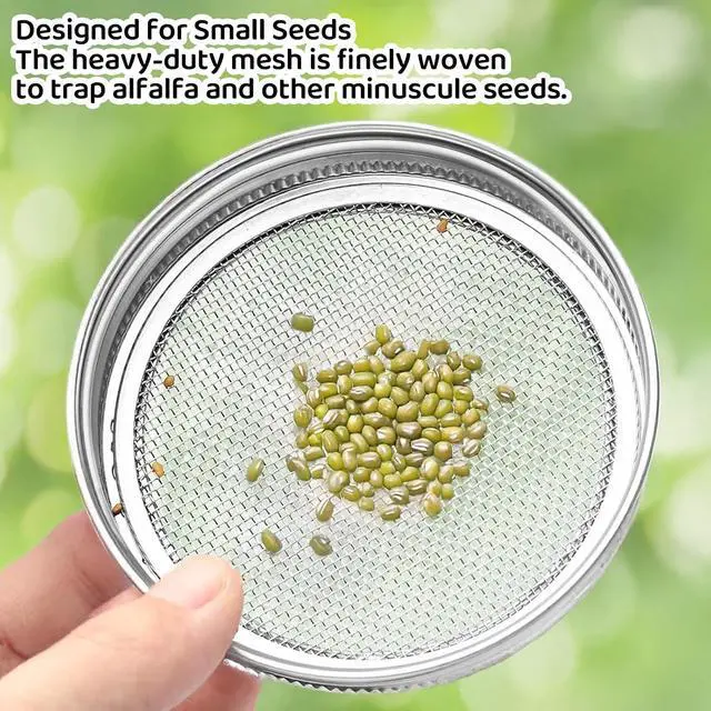 Alt view image 3 of 6 - 6 Pack Seed Sprouting Jar Lids - 304 Stainless Steel Screen Filter Strainer Lid for 82mm / 3.2in Wide Mouth Mason Jars, Mesh Bean Sprout Sieve Lids for Bean, Alfalfa, Broccoli, Lentil & More at Home