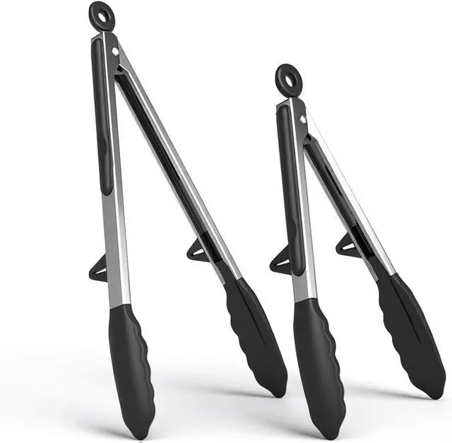 Main image of Kitchen Cooking Tongs Set, 9" & 12", Black, 2 Pack | Built-in Stand & Dishwasher Safe; Heat Resistant up to 600°F; Perfect for Grilling, BBQ, Salad & Frying.
