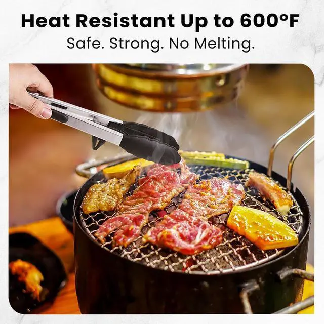Alt view image 5 of 7 - Kitchen Cooking Tongs Set, 9" & 12", Black, 2 Pack | Built-in Stand & Dishwasher Safe; Heat Resistant up to 600°F; Perfect for Grilling, BBQ, Salad & Frying.