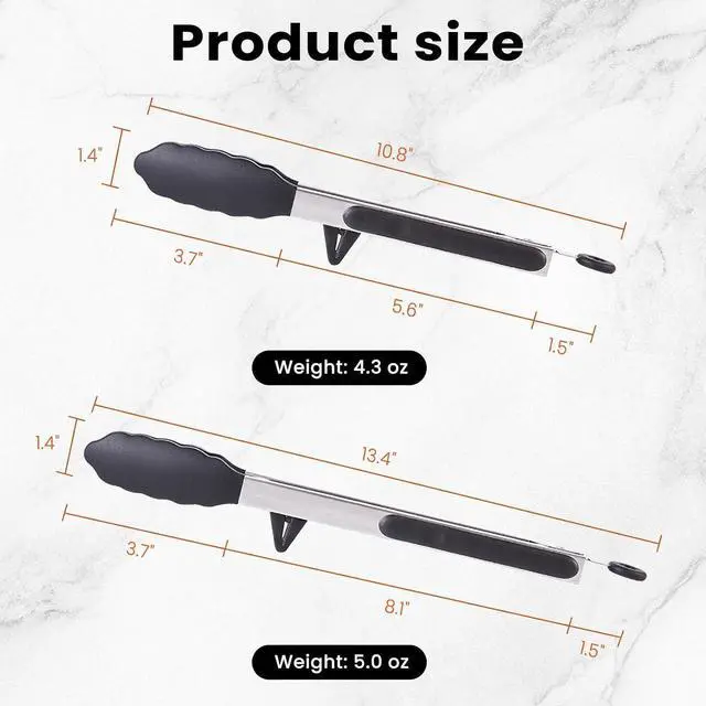 Alt view image 7 of 7 - Kitchen Cooking Tongs Set, 9" & 12", Black, 2 Pack | Built-in Stand & Dishwasher Safe; Heat Resistant up to 600°F; Perfect for Grilling, BBQ, Salad & Frying.
