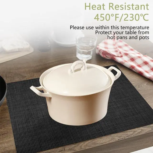 Alt view image 6 of 7 - AUAUY Placemats Set of 6 Washable, Non-Slip Heat Resistant Table Mat, Black | 6pcs PVC Vinyl Woven Table Placemats Wipeable for Kitchen Dinning Restaurant, Farmhouse