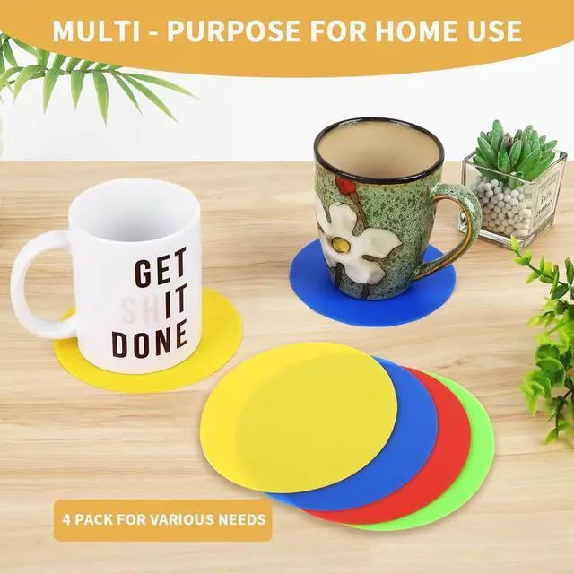 Alt view image 6 of 6 - Jar Opener Gripper Pads 4-Pack, 5 Inch Round Silicone Non-Slip Bottle Lid Opener for Easy Opening, Heat-Resistant Cup Coasters, Food-Grade Silicone, Reusable Kitchen Helper