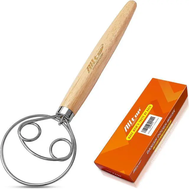 Main image of ALLTOP Danish Dough Whisk - Ultimate Dutch Mixer Hand Utensil with Stainless Steel Dough Hook - Essential Sourdough Stirring Stick for Perfect Bread Making Tool