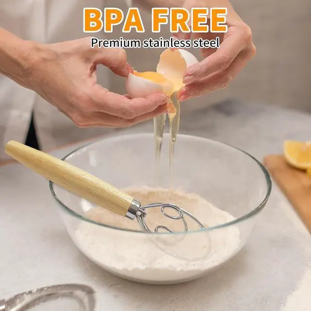Alt view image 4 of 7 - ALLTOP Danish Dough Whisk - Ultimate Dutch Mixer Hand Utensil with Stainless Steel Dough Hook - Essential Sourdough Stirring Stick for Perfect Bread Making Tool