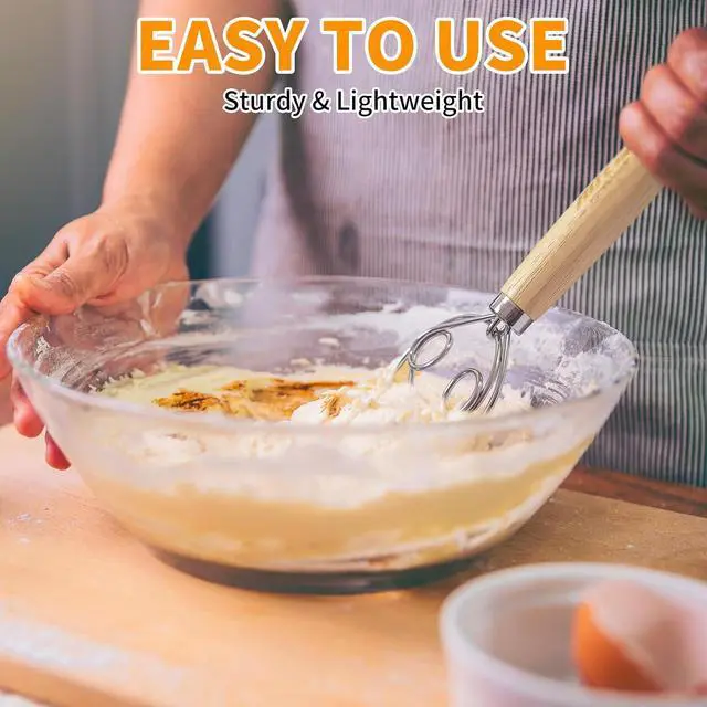 Alt view image 3 of 7 - ALLTOP Danish Dough Whisk - Ultimate Dutch Mixer Hand Utensil with Stainless Steel Dough Hook - Essential Sourdough Stirring Stick for Perfect Bread Making Tool