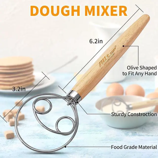 Alt view image 2 of 7 - ALLTOP Danish Dough Whisk - Ultimate Dutch Mixer Hand Utensil with Stainless Steel Dough Hook - Essential Sourdough Stirring Stick for Perfect Bread Making Tool