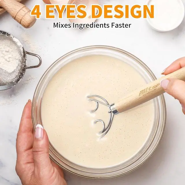 Alt view image 5 of 7 - ALLTOP Danish Dough Whisk - Ultimate Dutch Mixer Hand Utensil with Stainless Steel Dough Hook - Essential Sourdough Stirring Stick for Perfect Bread Making Tool