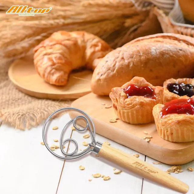 Alt view image 7 of 7 - ALLTOP Danish Dough Whisk - Ultimate Dutch Mixer Hand Utensil with Stainless Steel Dough Hook - Essential Sourdough Stirring Stick for Perfect Bread Making Tool