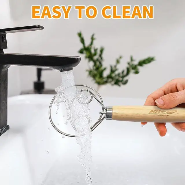 Alt view image 6 of 7 - ALLTOP Danish Dough Whisk - Ultimate Dutch Mixer Hand Utensil with Stainless Steel Dough Hook - Essential Sourdough Stirring Stick for Perfect Bread Making Tool
