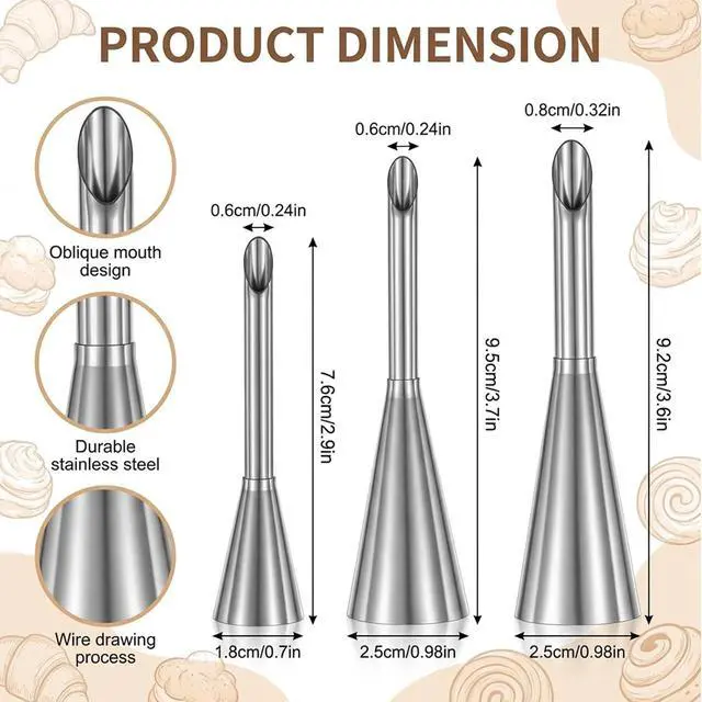 Alt view image 2 of 7 - 3 Pcs Cream Icing Piping Nozzle Tips, Puff Filling Tip | Stainless Steel Long Nozzle Tips, Cake Decorating Tools Cupcake Filler Tool For Decoratings Cake Filling Pastry Cream Puffs