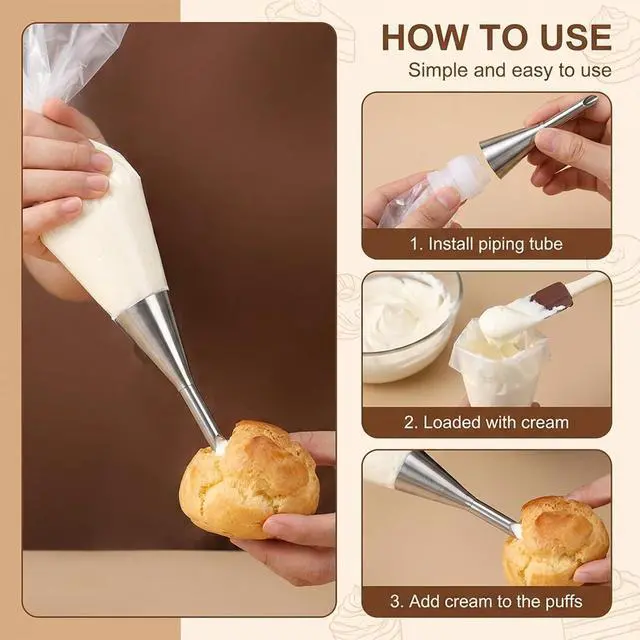 Alt view image 4 of 7 - 3 Pcs Cream Icing Piping Nozzle Tips, Puff Filling Tip | Stainless Steel Long Nozzle Tips, Cake Decorating Tools Cupcake Filler Tool For Decoratings Cake Filling Pastry Cream Puffs